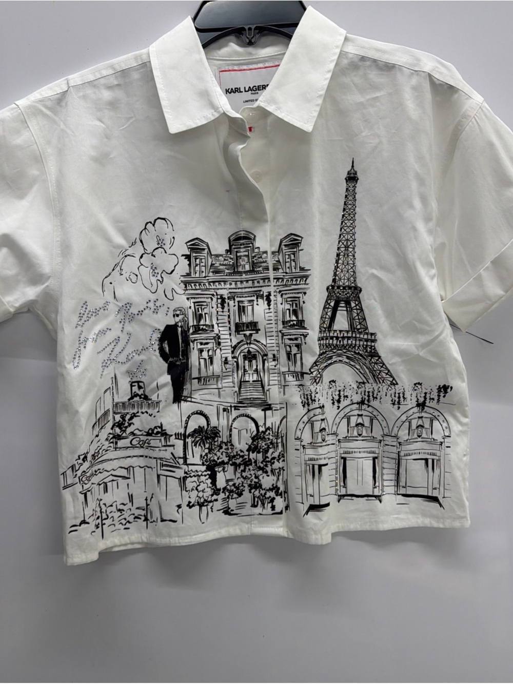 Karl Lagerfeld White Button-Up Shirt with Black Graphic Trim
